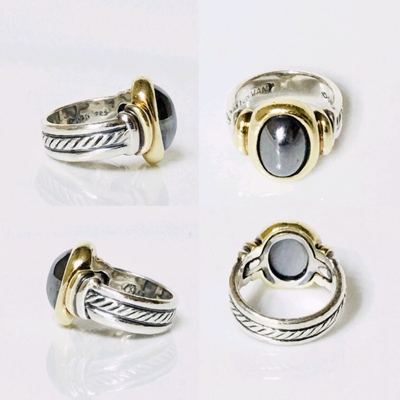 David Yurman Sterling 14k Oval Hematite Ring - Picture 3 of 7